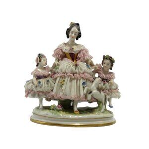VOLKSTEDT Dresden Mother and Children with Kid Figurine Vintage  - Damaged Lace